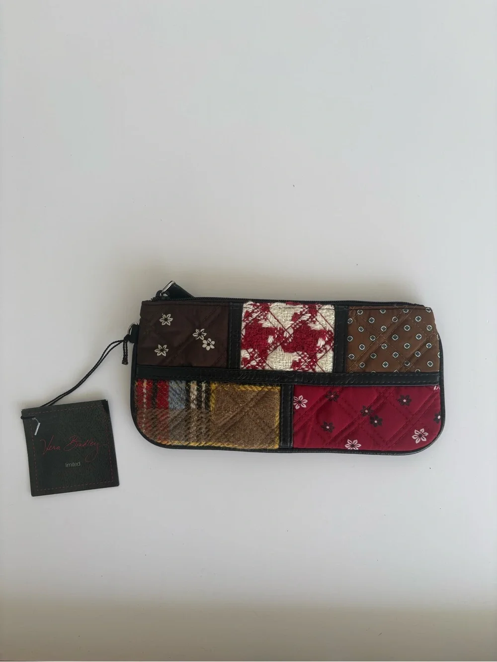 Vera Bradley Patchwork Wristlet - Red, Brown, Cream